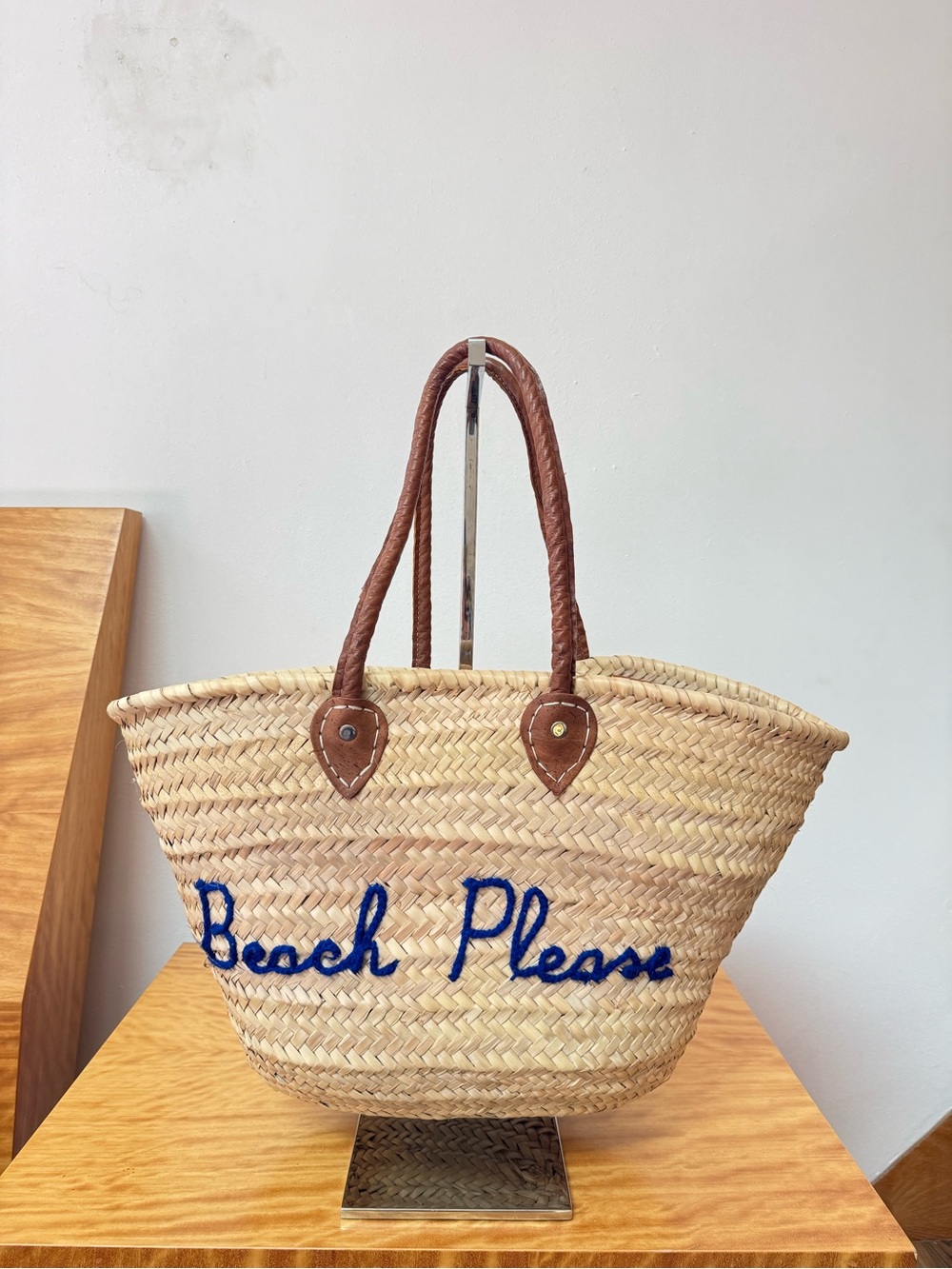 POOLSIDE Beach Please Leather Basket Tote Bag
